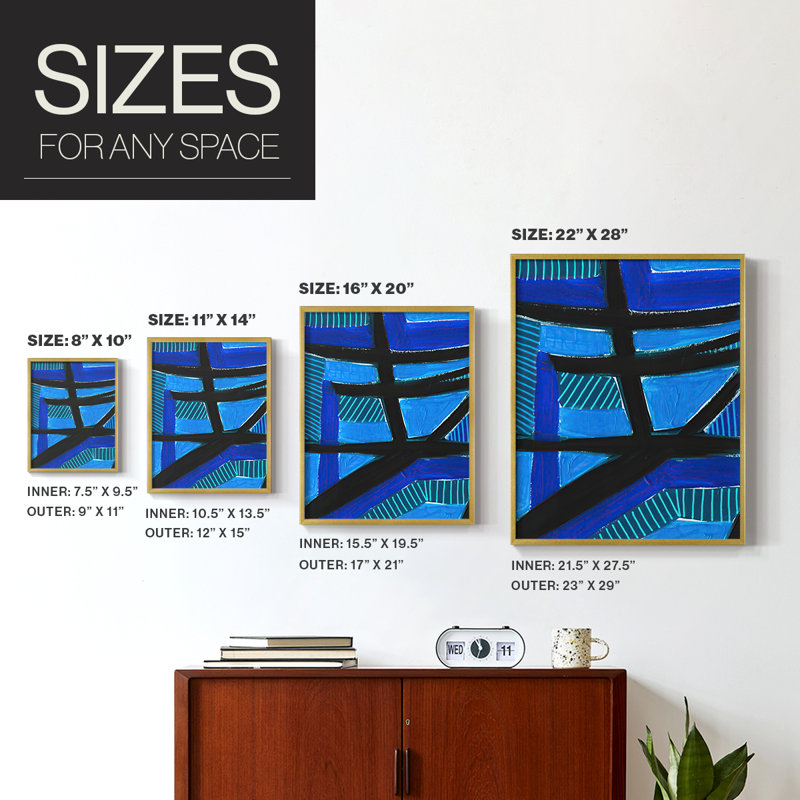 Impression sur toile «Invontract Blues I» - bois massif, H 28 po x l 22 po, Or