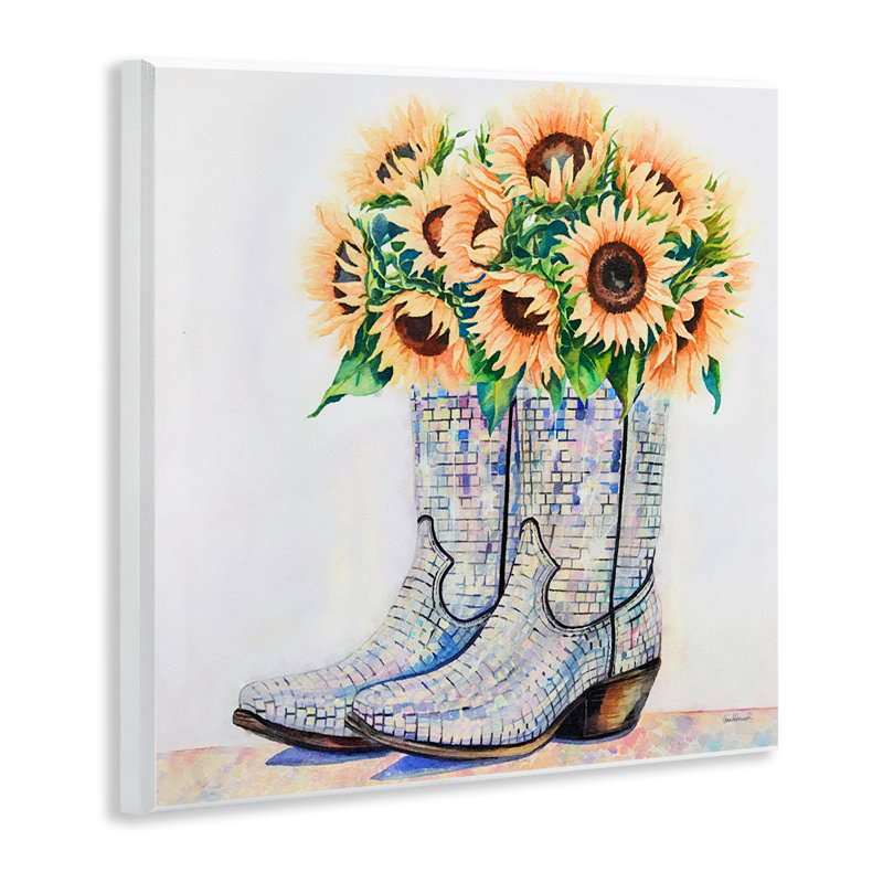 Plaque murale de bottes de cow-boy remplies de tournesol, design par Amanda Greenwood