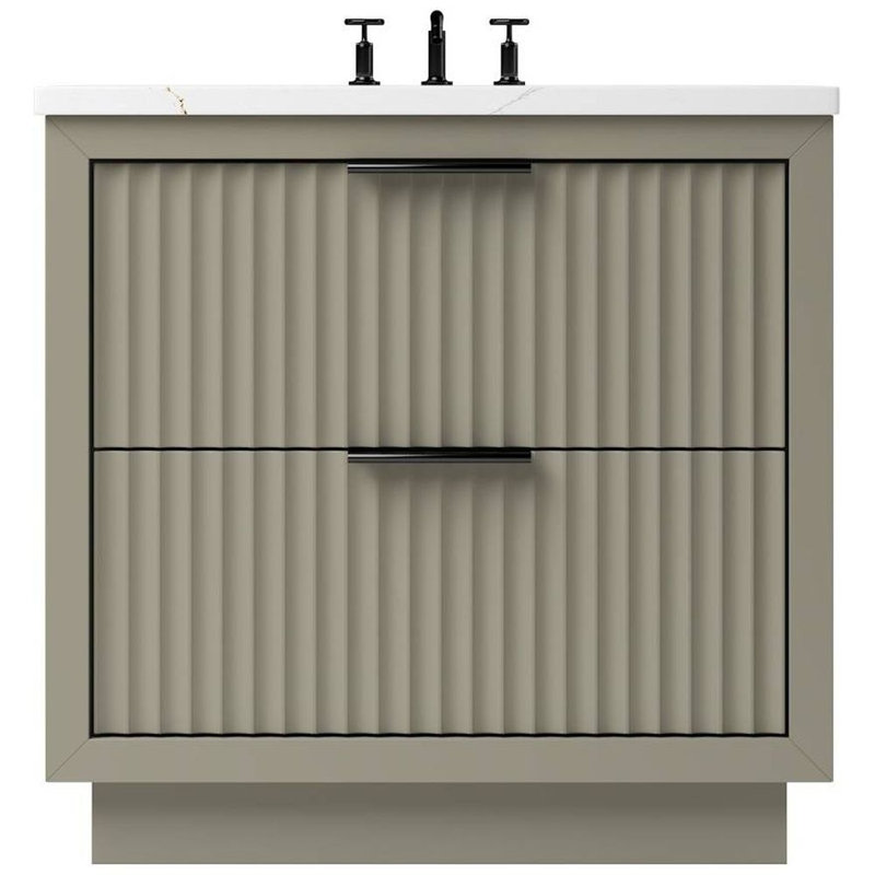 Lecrieú Two-Drawer Single Bath Vanity, French Olive, Matte Black, 36"