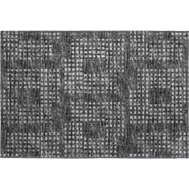 Premium Machine Washable Mayfield AMF33 Geometric Rug, 1'8" x 2'6", Black