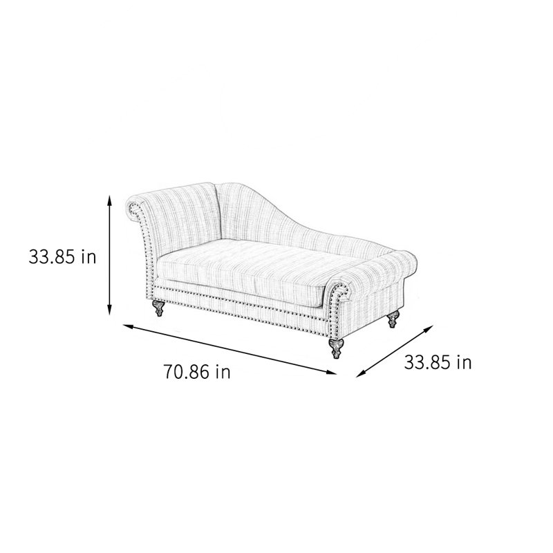 Chaise longue rembourrée en bois massif Simple Lazy, Blanc crémeux, Accoudoir à gauche (vu de face)