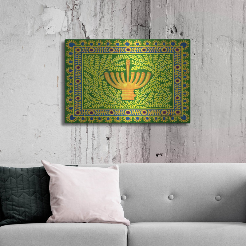 Art mural luxueux «Hanukah Menorah On Green» par Andrea Strongwater, art mural en métal, H 12 po x l 16 po