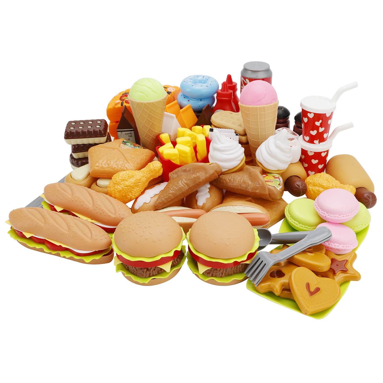 Bruce&Shark Burger Pizza French Fries Children Preschool Play Food Set