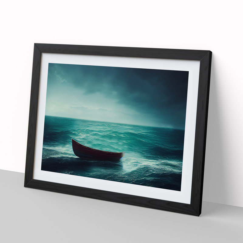 Lone Boat Vol.2 - Single Picture Frame Print, Black, 46cm H x 64cm W