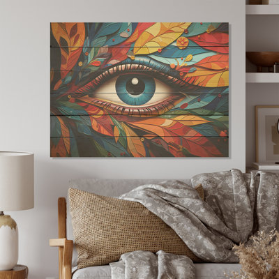 Leaf Eye Symphony - Leaves Wood Wall Art On Natural Pine Wood