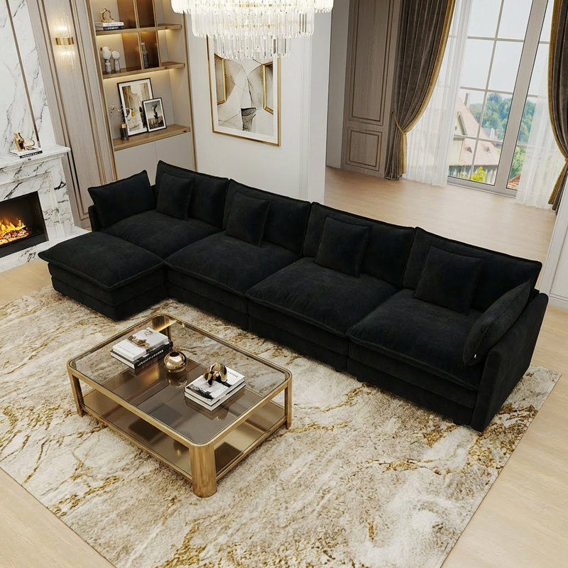 Canapé modulaire modulaire pour salon Hibbell, Chenille noir
