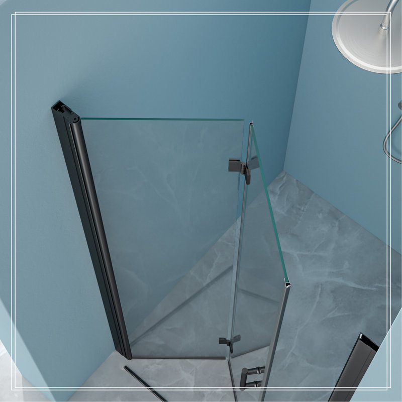 32"W X 72"H Fold Frameless Shower Door With Tempered Glass, Matte Black, Matte Black