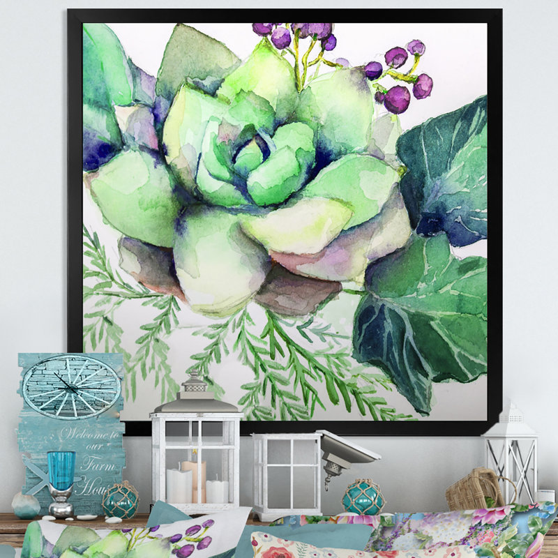 " Painting Succulent Flowers " Painting Print, Black Picture Framed Canvas, 30" H x 30" W x 1" D