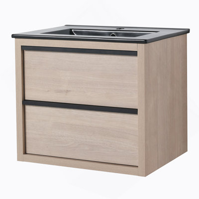 Meuble-lavabo 24 po avec lavabo en céramique noire et 2 tiroirs à fermeture en douceur