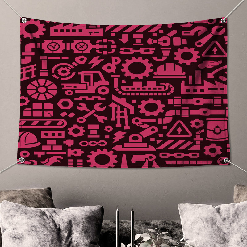 Tapisserie murale "Machines industrielles" - Décoration murale industrielle, 104in H x88 with 4 Grommets