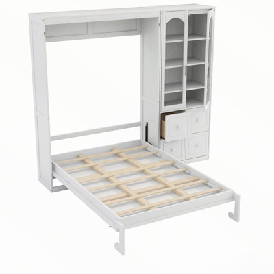 Lit escamotable avec armoire latérale réversible, portes en acrylique et 4 tiroirs