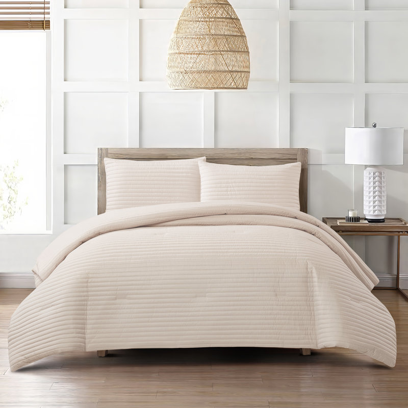 Ensemble d'édredon en polyester Felicia, Édredon pour très grand lit + 2 très grandes ta, Beige