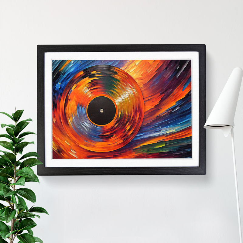 Golden Vinyl Record Vol.1 Abstract - Single Picture Frame Print, 46cm H x 64cm W x 2cm D, Black Framed