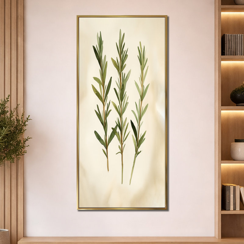 Brins de romarin sauvage - Décoration murale encadrée d'herbes aromatiques, H 60 po x l 28 po, Cadre flottant doré