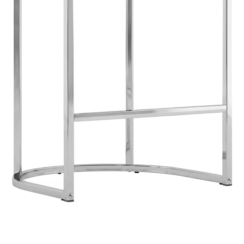 Modern Upholstered Counter Stool with Metal Frame, Silver, Navy Blue