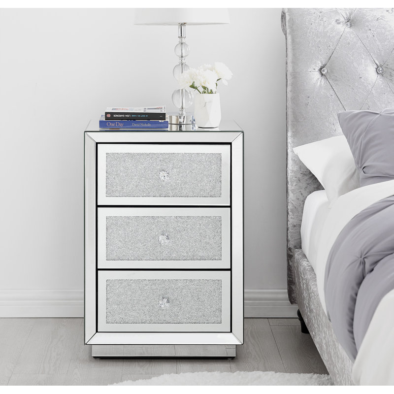 Stella Mirrored Bedside Table 3 Drawers Textured Modern Design