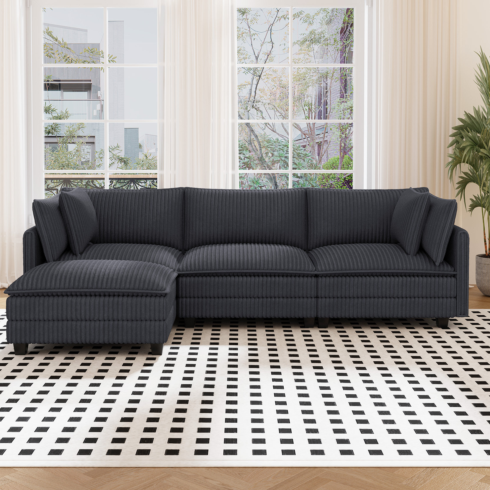 Mercer41 109" L Shaped Cloud Modular Sofa With 1 Ottoman - Wayfair Canada