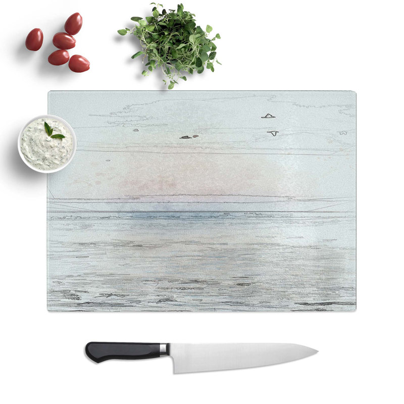 Tempered Glass Birds Above the Ocean Chopping Board, 28.5 cm W x 20 cm L