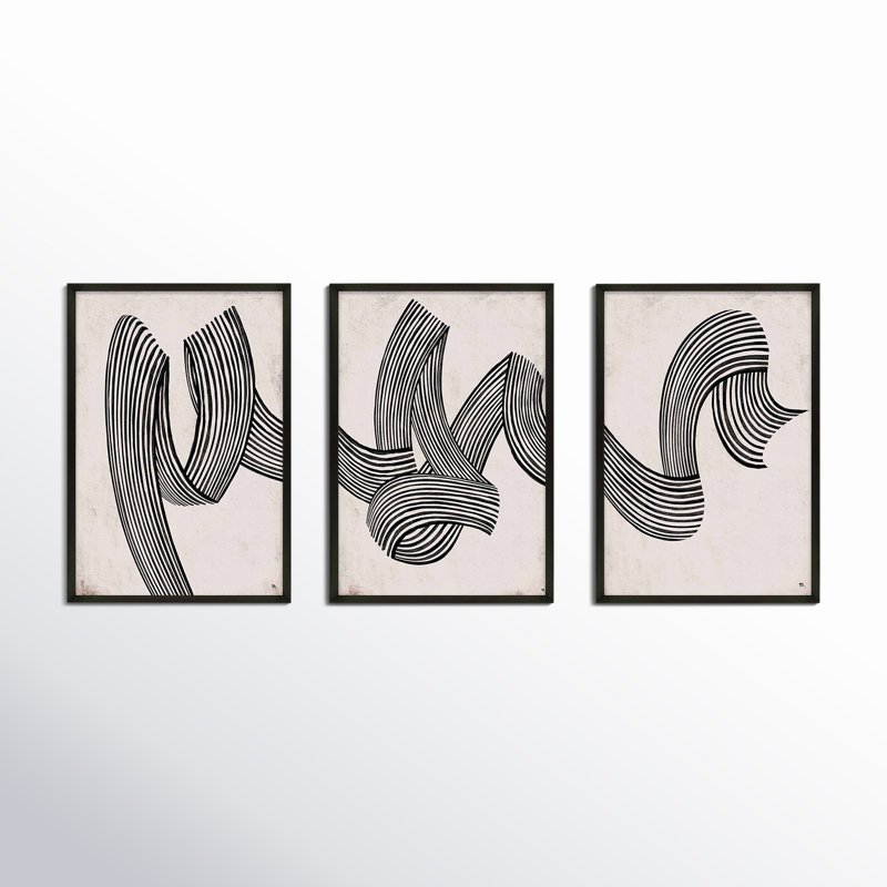 Menton Linework by Studio M - 3 Piece Picture Frame Print Set, Black Framed, 50" H x 70" W x 1.25" D