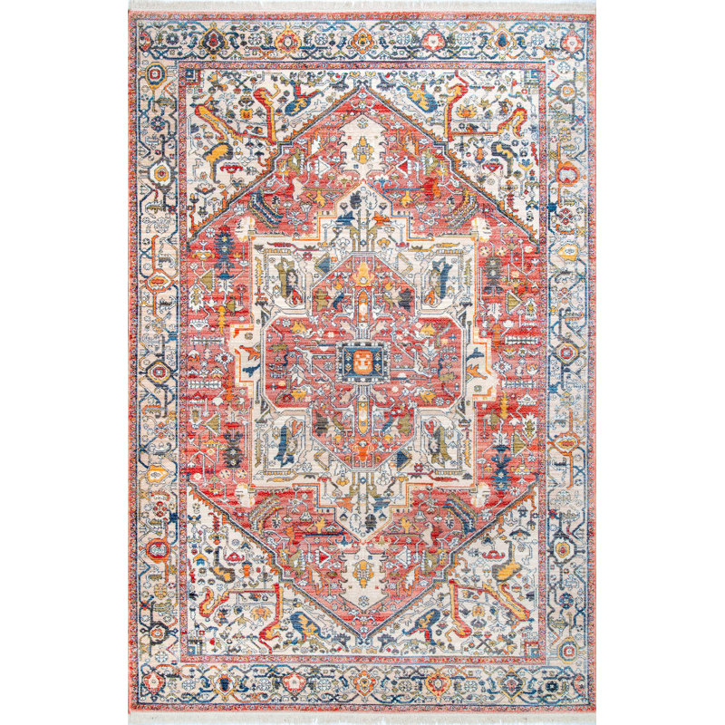 Roeder Oriental Salmon/Orange Area Rug, Rectangle 2' x 3'