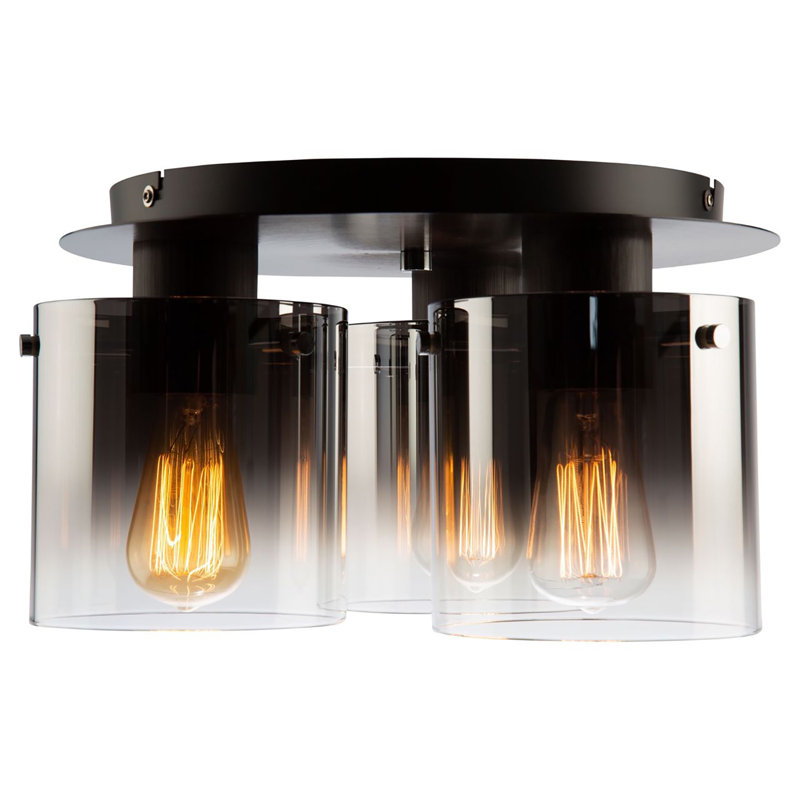 Plafonnier encastré 13,5 po Schaper, Noir satiné, Verre fumé
