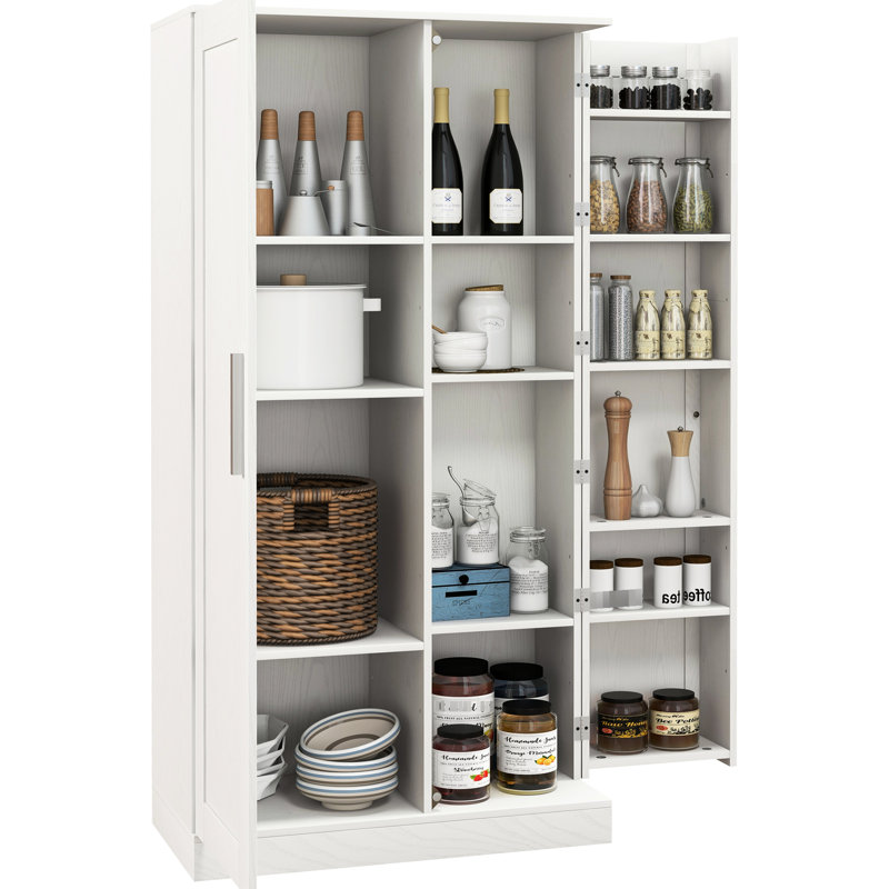 Armoire de cuisine, 14 portes, 2 portes, tablettes réglables, blanc, convient au salon et à la salle à manger 2 portes 14 garde-manger, rend les pièces plus attrayantes