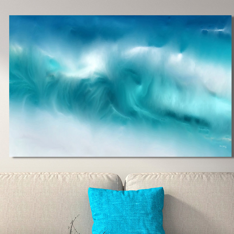 «Blue Ocean Waves on the Beach Panoramic», reproduction d'art sur toile encadrée, Toile tendue, H 28 po x l 48 po x P 1,5 po