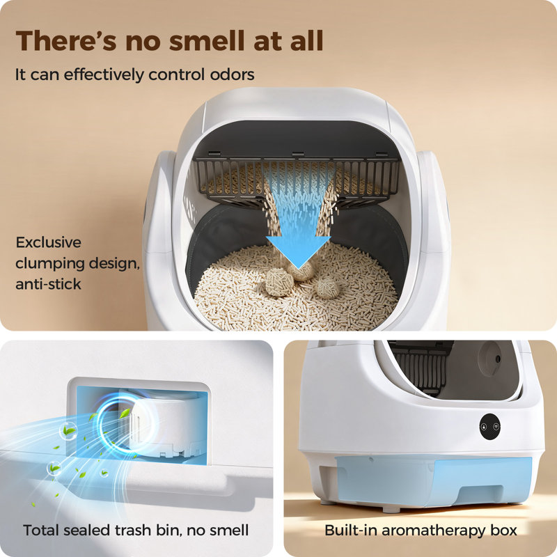 Self-Cleaning Cat Litter Box with APP Control and Safety Sensor, White, 020max
