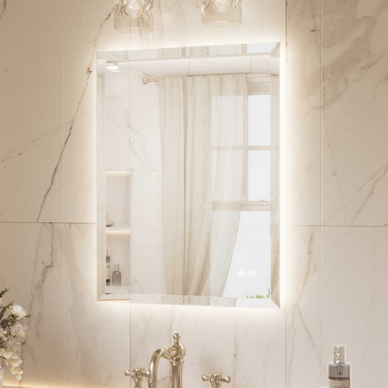 Beveled LED Backlit Bathroom Vanity Mirror, 32" x 24"