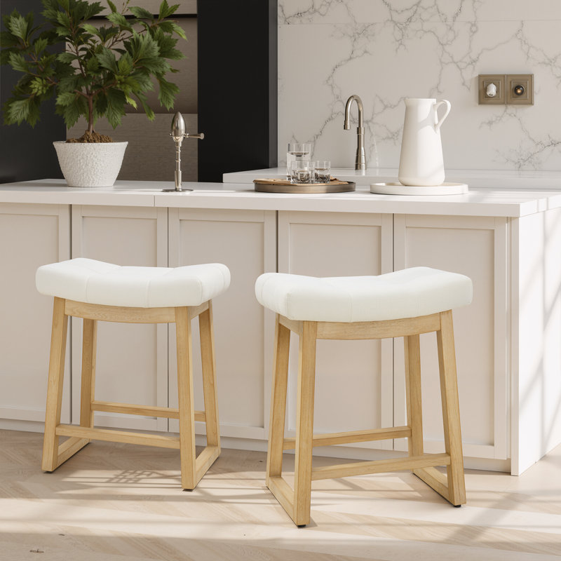 Tabouret de bar 24 po Cindina, Ivoire lin / bois
