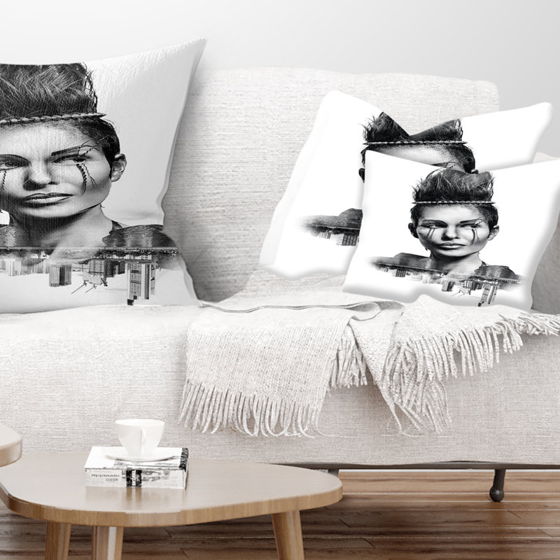 Coussin en femme à double exposition avec un coussin lombaire à cheveux portrait