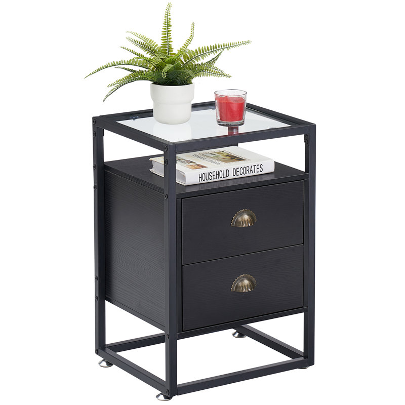 NS 2 Drawer Industrial Bedside Table, Black