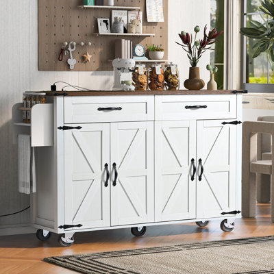 Durarte 53.5"W Kitchen Island, Locking Wheels, Drop Leaf