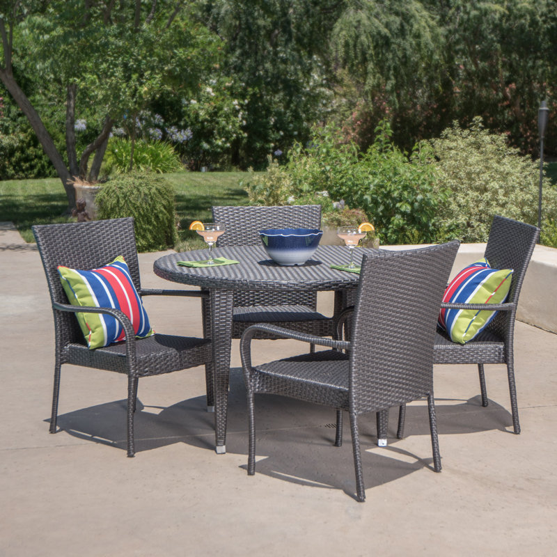 Straker 4 - Person Wicker Patio Dining Set with Round Table, Grey