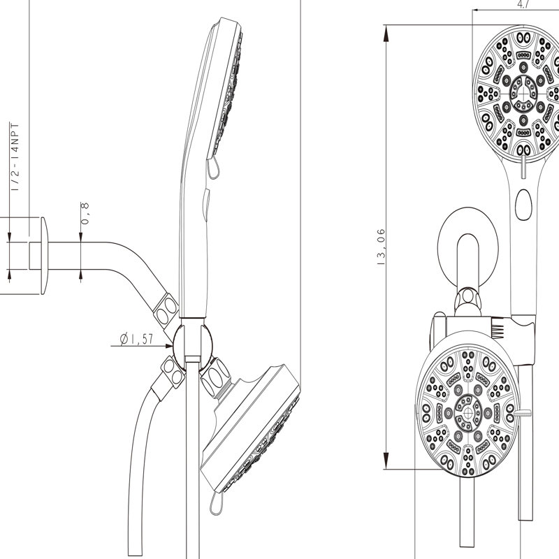 Pomme de douche à effet pluie 4,7 po et douche à main 8 po pour une salle de bain relaxante, Argent argent