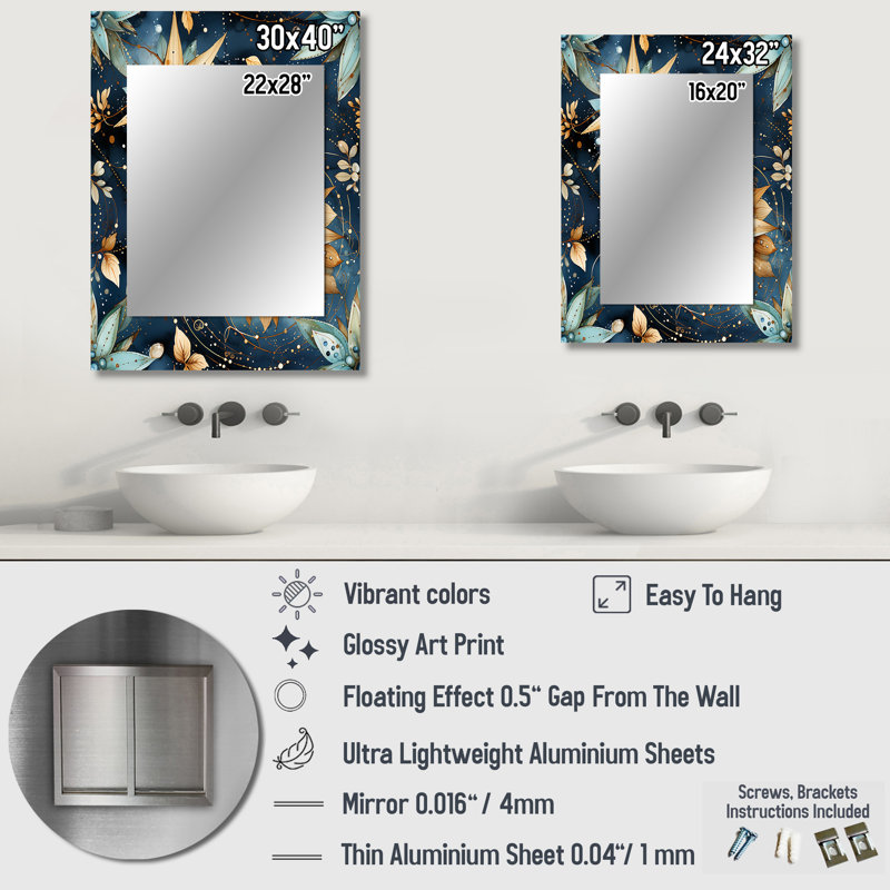 Pratiksha - Blue Wall Mirror Decor, 32 po x 24 po