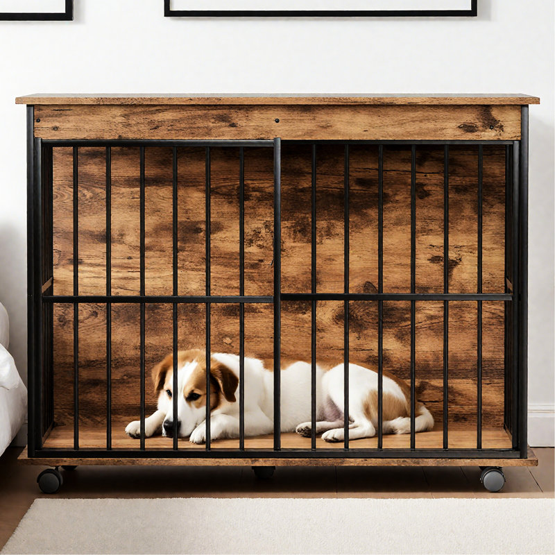 Mobilier de cage pour chien - table d'appoint fonctionnelle et chenil, structure en métal renforcé pour plus de stabilité, bonne visibilité et sécurité pour plusieurs animaux de compagnie, peut être ajusté dans la configuration,