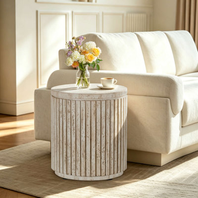 Table d'appoint ronde ronde avec motif cannelé