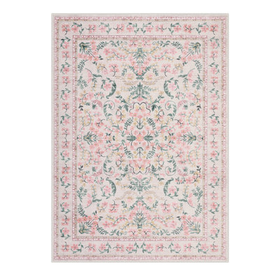 Washable Boho Floral Area Rug 8x10 ft -  Soft Low Pile Rug with Non-Slip Backing for Living Room, Bedroom
