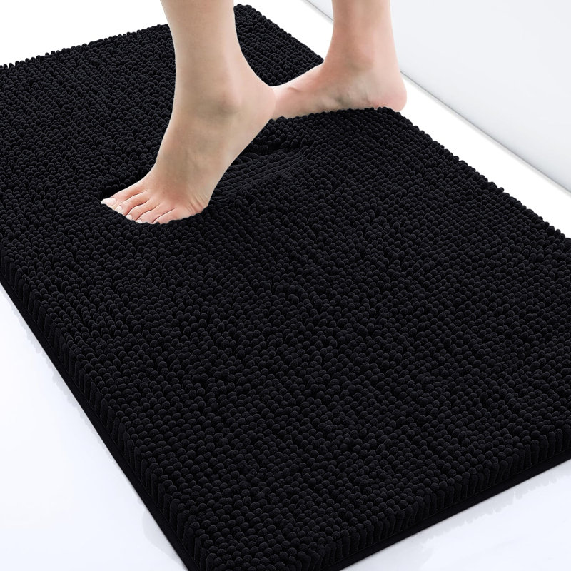 Chenille Non-Slip Non-Slip Bath Mat, 40cm Width X 60cm Length, Black