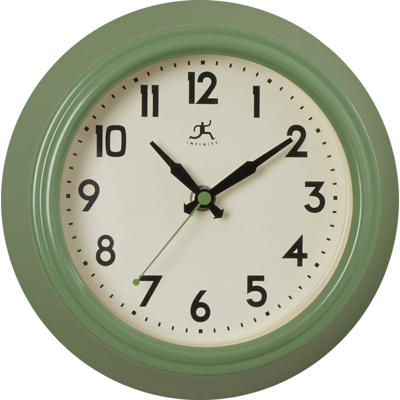 Retro Round Aluminum Wall Clock 8.5 Inches, Green