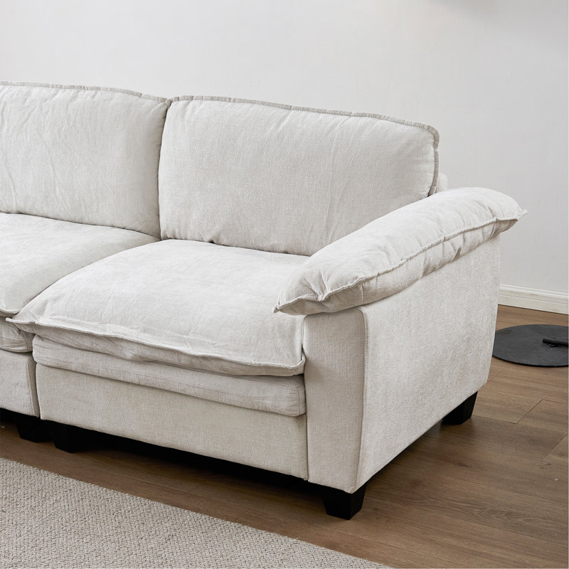 Canapé de luxe à quatre places avec deux repose-pieds rembourrés Chenille