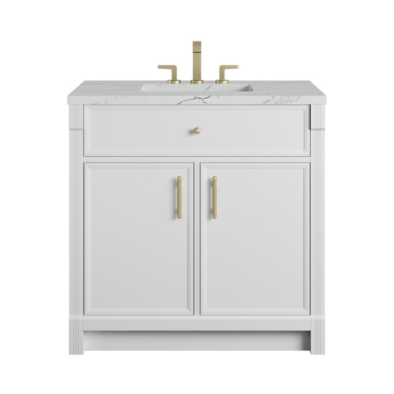 Bellshire Single Vanity, Bright White, 36", Ethereal Noctis Silestone