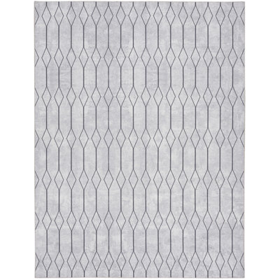9' X 12' Ivory And Gray Geometric Power Loom Washable Area Rug