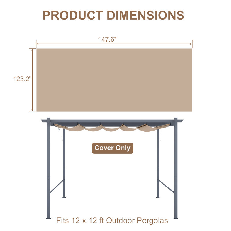 Aoodor Pergola Replacement Canopy, 147.6" W x 123.2" D, Khaki