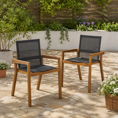 Chaise de salle à manger, ensemble de 2, bois d'acacia durable et filet pour une assise extérieure confortable
