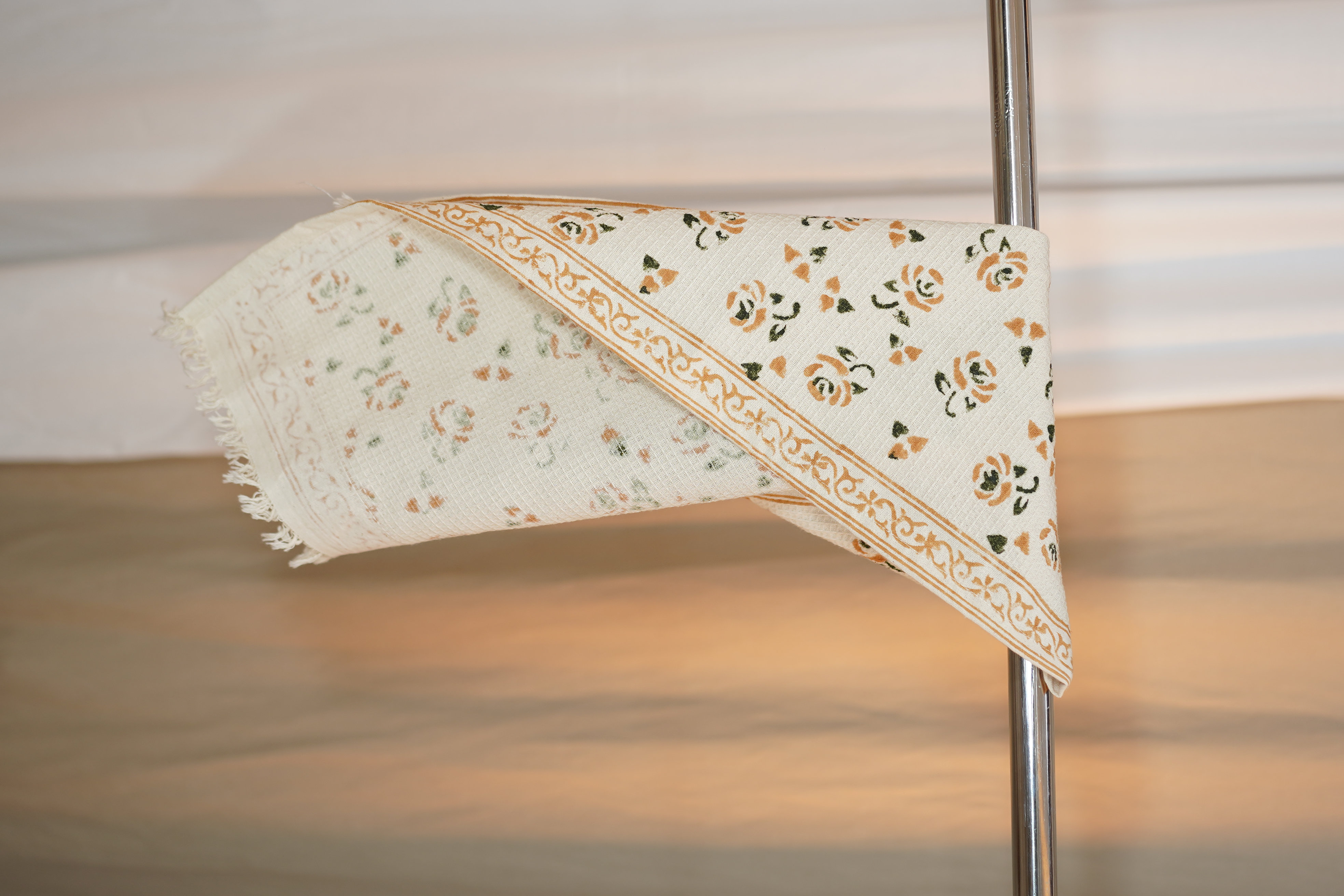 Beige - Block Printed Handloom Cotton Sanganeri Towel 17