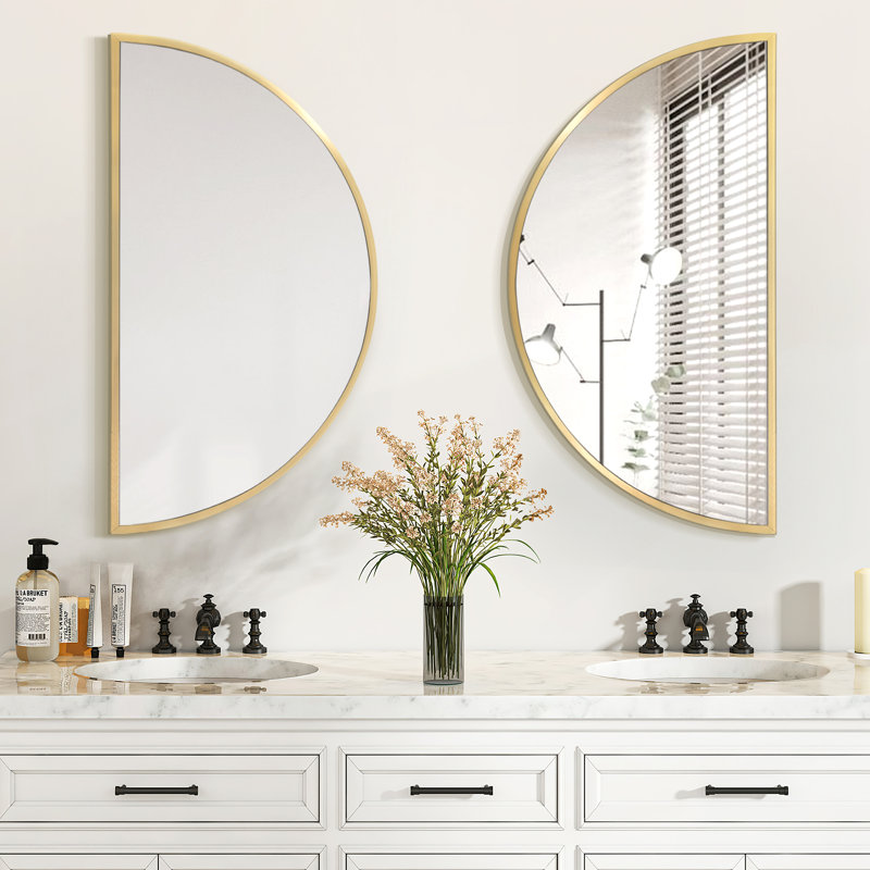 Miroir mural rond rond en métal (ensemble de 2), Or, 40 po x 20 po