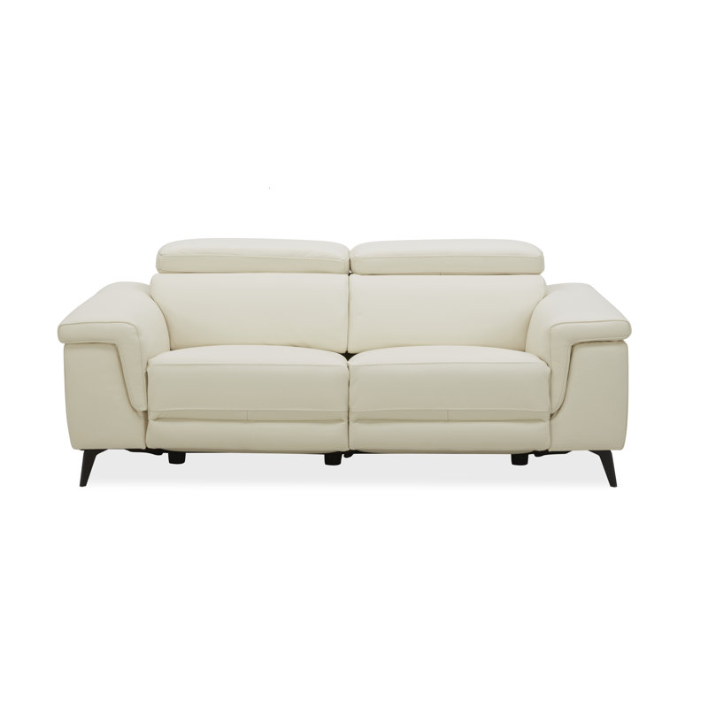 Canapé inclinable en cuir véritable avec accoudoirs coussinés de 84 po Philippa, H 39 po x l 84 po x P 40 po, Ivoire ivoire