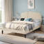 Structure de lit tapissier grand en velours beige avec tête de lit à DEL, lit moderne touffeté réglable avec ports de chargement USB et Type-C, lattes de rangement et sans bruit-725819790-725819789